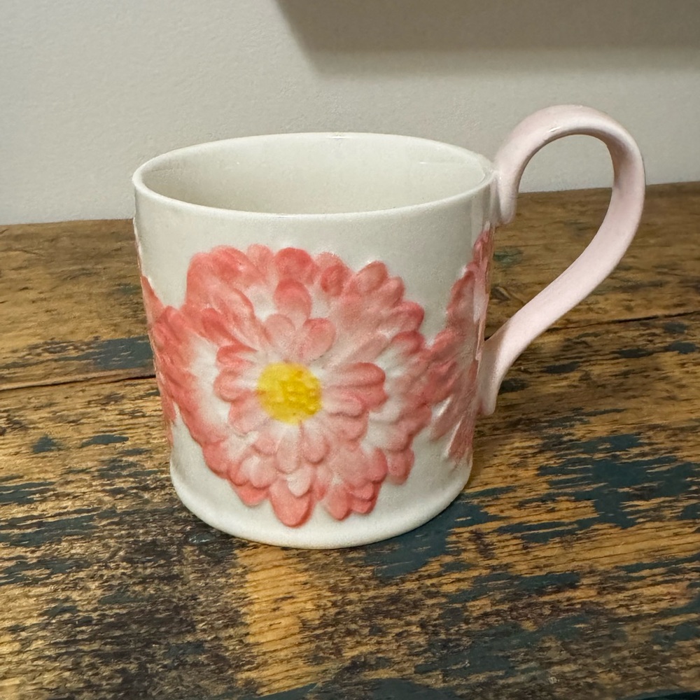 Floral Ceramic Mug with Pink Handle